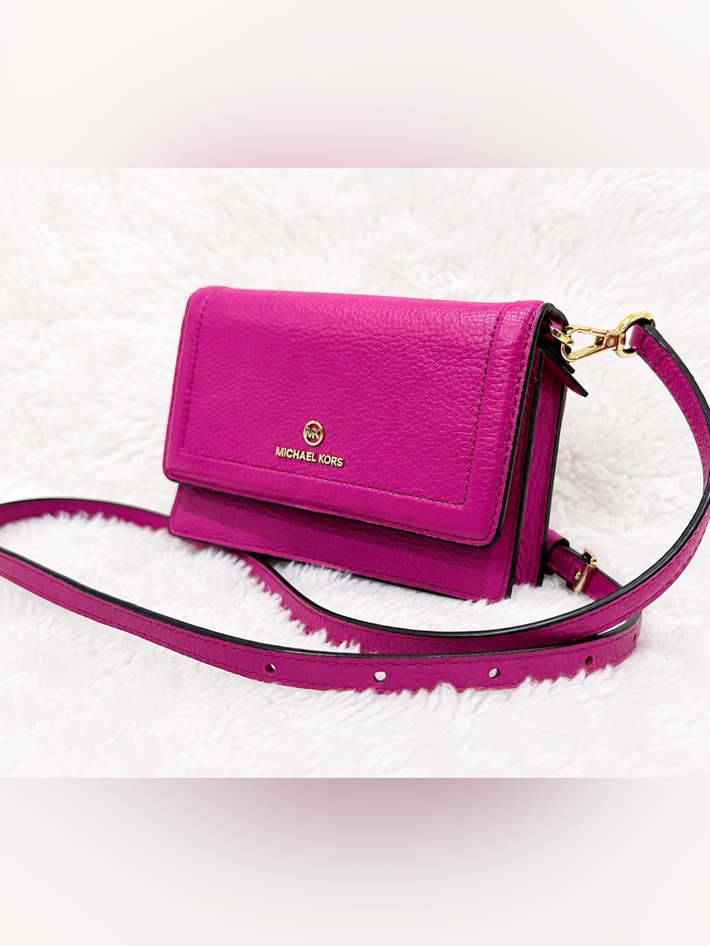 Michael Kors Pebbled Leather Wallet Crossbody Purse Pink Fuchsia - Picture 2 of 6